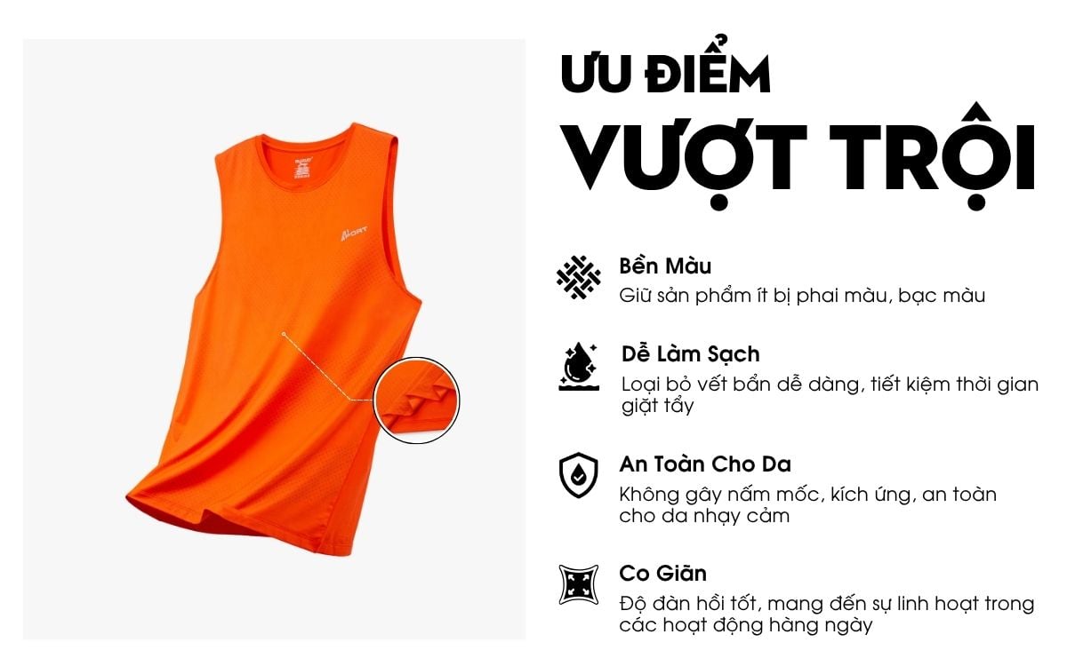 Áo Ba Lỗ Màu Cam Thể Thao, Thoáng Khí, Nhanh Khô 9ABLB504CAM