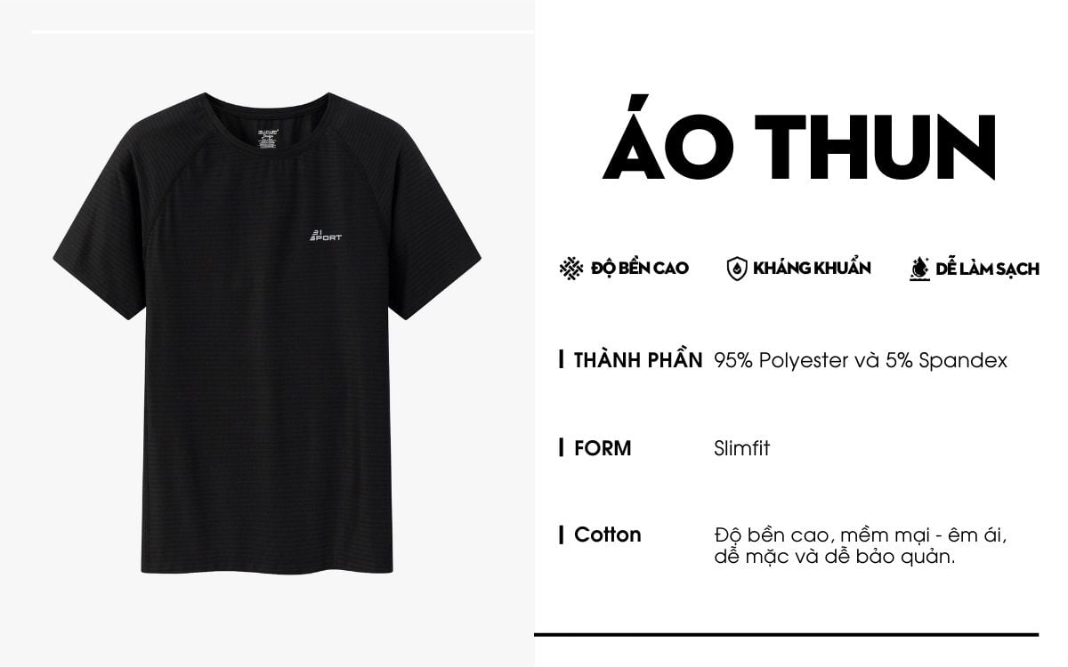 Áo Phông Đen, Thoáng Khí, Thân Thiện Với Da 9APKT530DEN