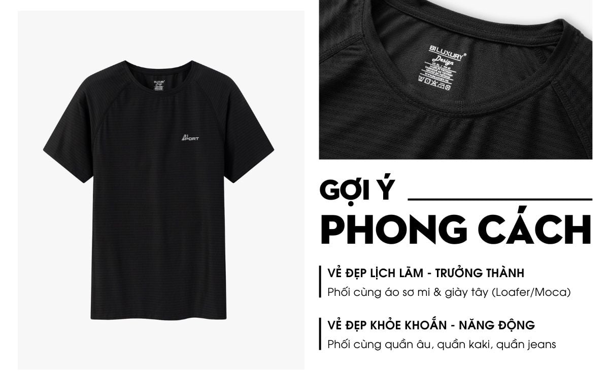 Áo Phông Đen, Thoáng Khí, Thân Thiện Với Da 9APKT530DEN