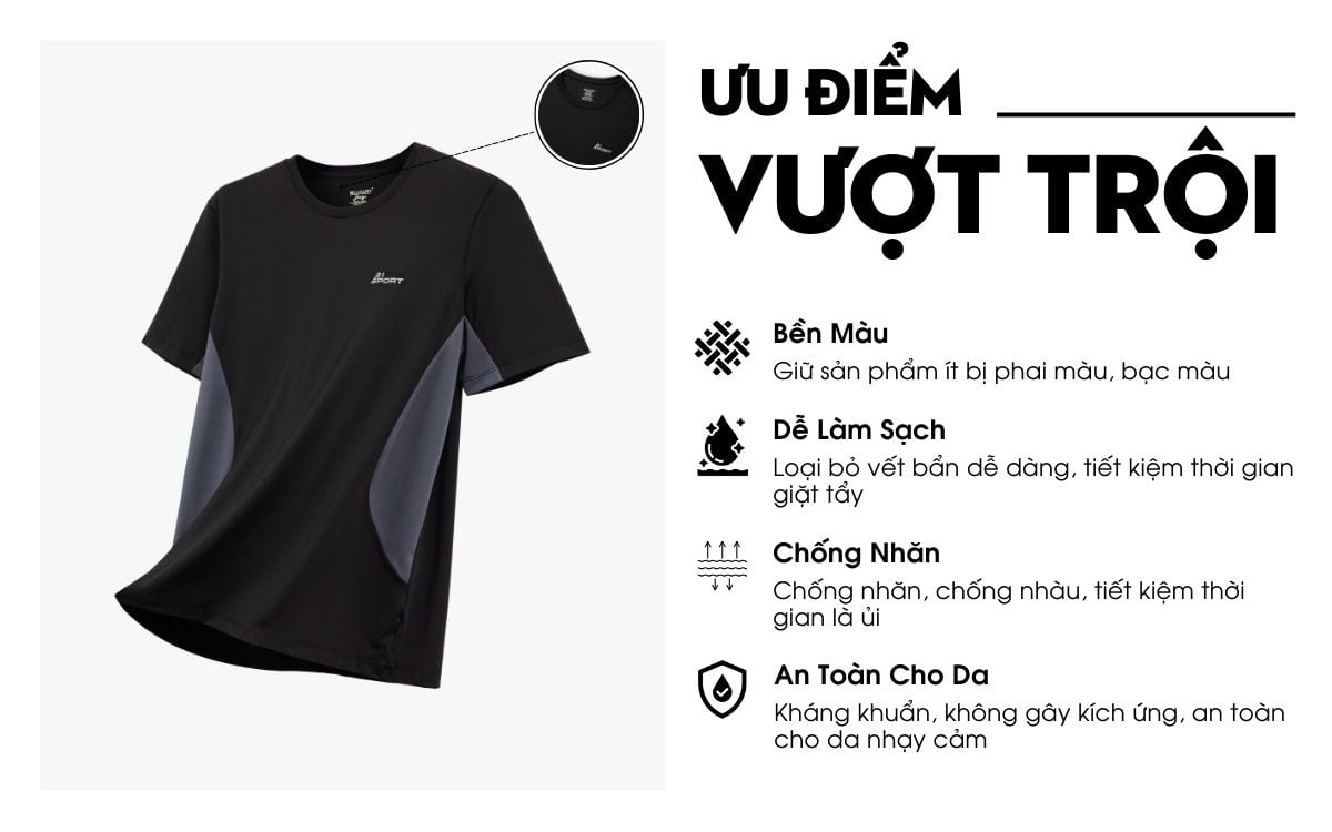 Áo Phông Đen, Thoáng Khí, Thân Thiện Với Da 9APKT536DEN