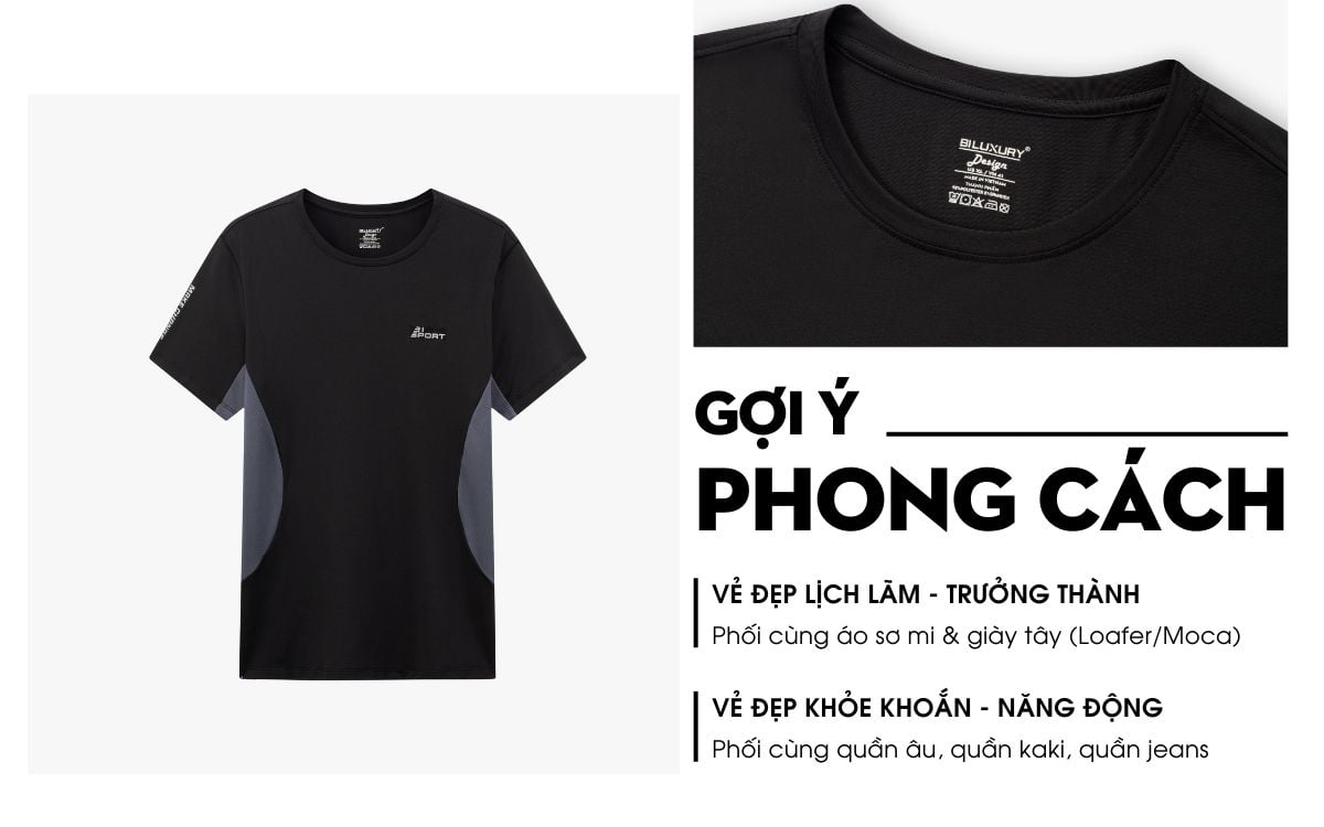 Áo Phông Đen, Thoáng Khí, Thân Thiện Với Da 9APKT536DEN