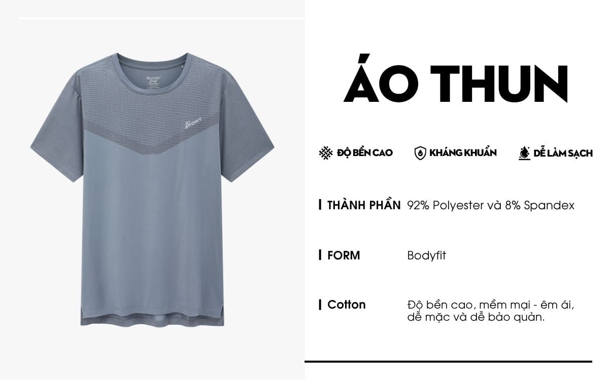 Áo Phông Thể Thao Ghi Tối, Thoáng Khí, Thân Thiện Với Da 9APKT532GHD