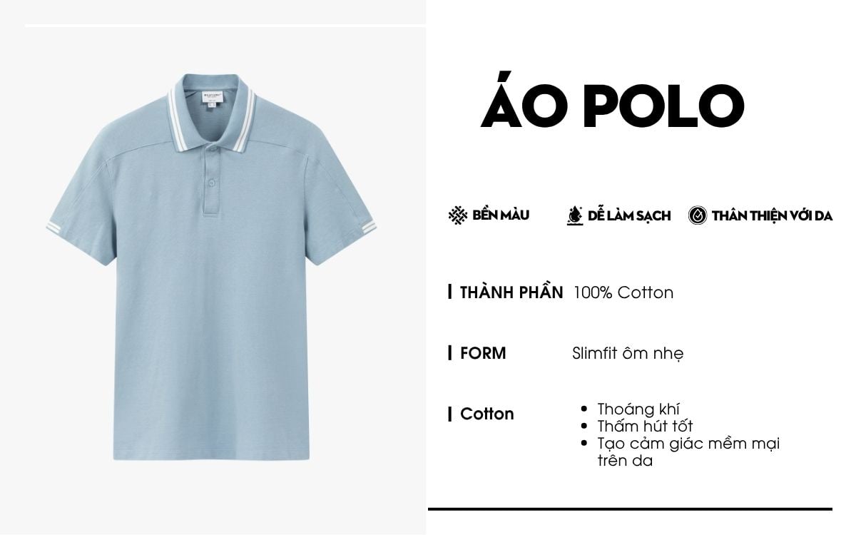 Áo Polo Xanh, Cao Cấp, Chống Nhăn, Bền Màu 9APCT509XAH