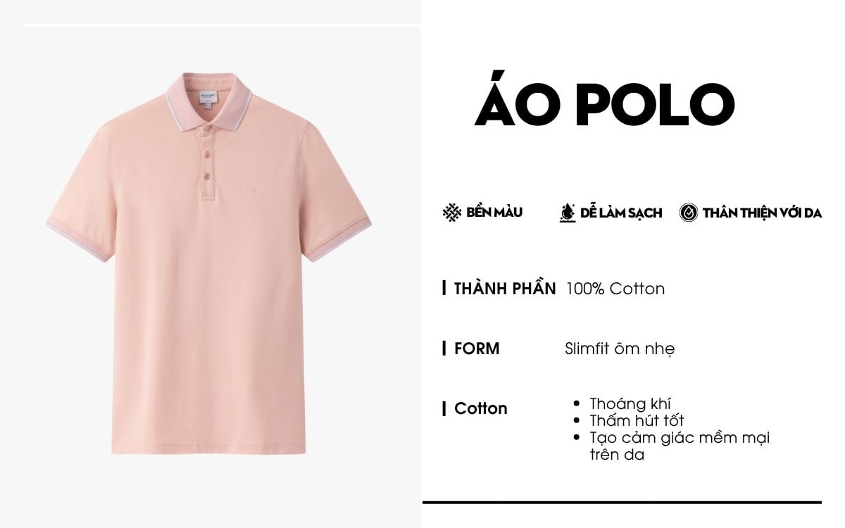 Áo Polo Hồng Cao Cấp, Chống Nhăn, Bền Màu 9APCB552HOG