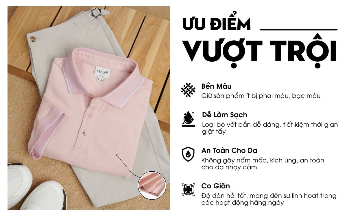 Áo Polo Hồng Cao Cấp, Chống Nhăn, Bền Màu 9APCB552HOG