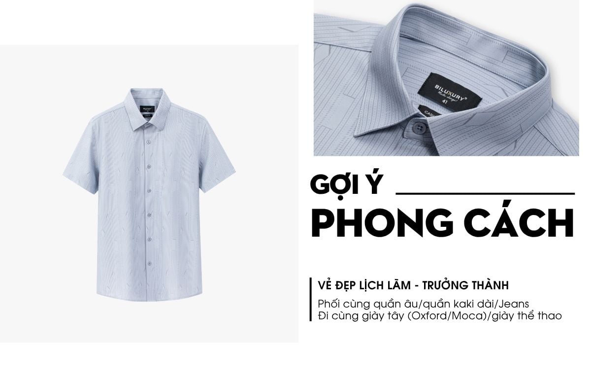 Áo Sơ Mi Cộc Tay Ghi Xám Hoạ Tiết, Cao Cấp, Chống Nhăn 9SMCH521GHX
