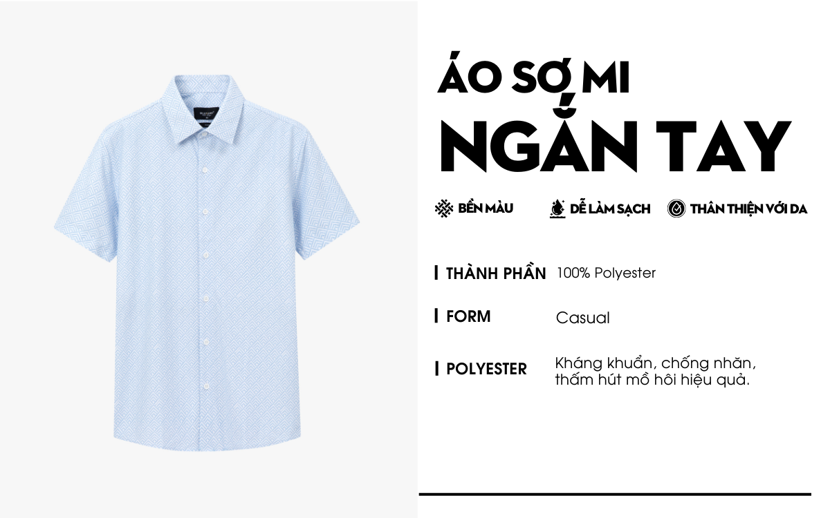 Áo Sơ Mi Cộc Tay Xanh Hoạ Tiết, Cao Cấp, Chống Nhăn 9SMCH543XAH