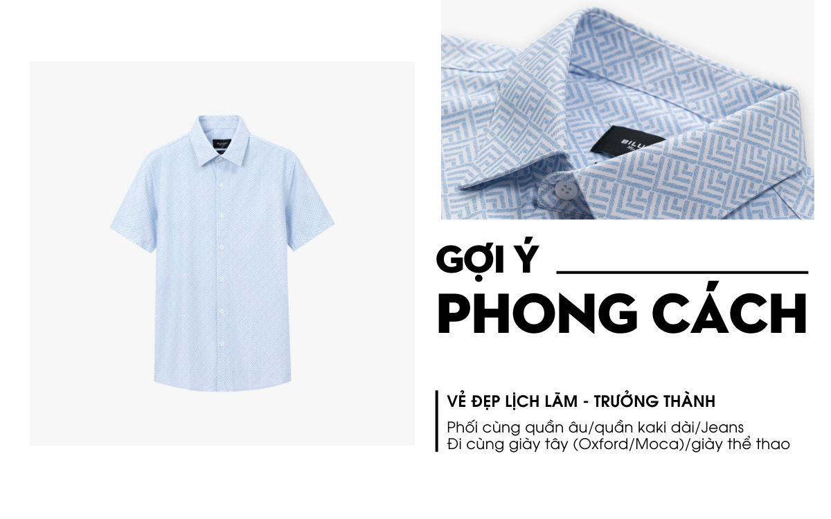 Áo Sơ Mi Cộc Tay Xanh Hoạ Tiết, Cao Cấp, Chống Nhăn 9SMCH543XAH