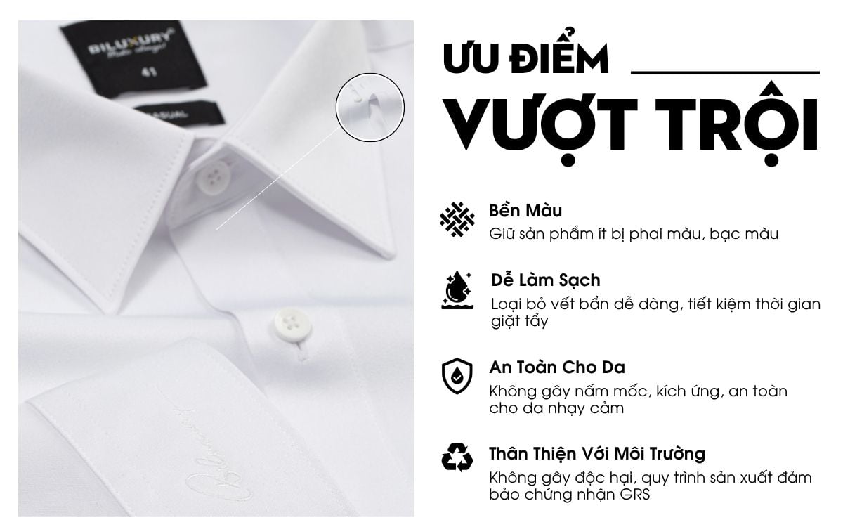 Áo Sơ Mi Trắng Cao Cấp, Chống Nhăn, Kháng Khuẩn 8SMDB413TRK
