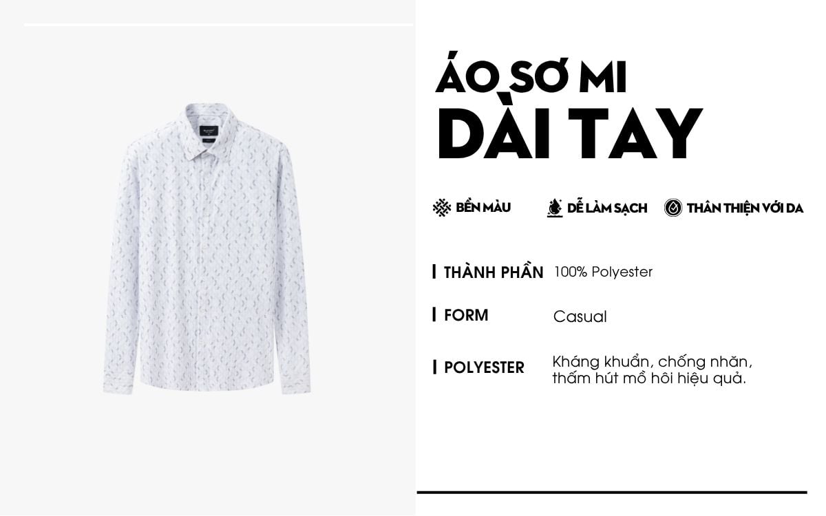Áo Sơ Mi Trắng Hoạ Tiết, Cao Cấp, Chống Nhăn, Kháng Khuẩn 9SMDH538TRK