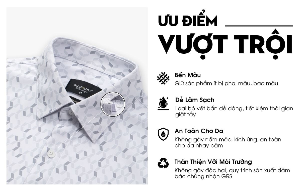 Áo Sơ Mi Trắng Hoạ Tiết, Cao Cấp, Chống Nhăn, Kháng Khuẩn 9SMDH538TRK