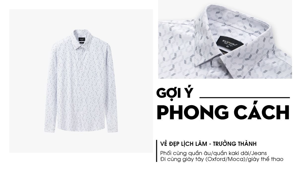 Áo Sơ Mi Trắng Hoạ Tiết, Cao Cấp, Chống Nhăn, Kháng Khuẩn 9SMDH538TRK