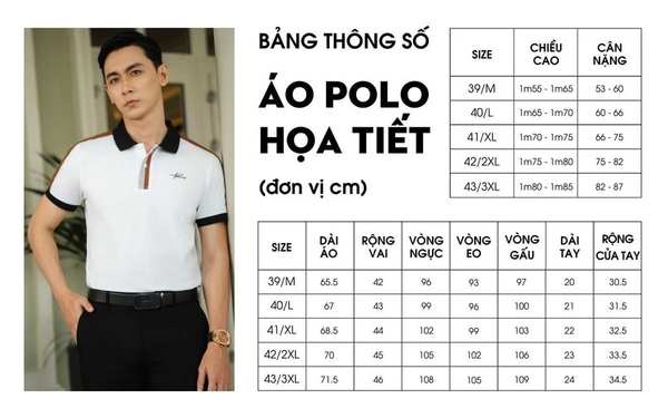 Bảng size áo polo họa tiết của Biluxury