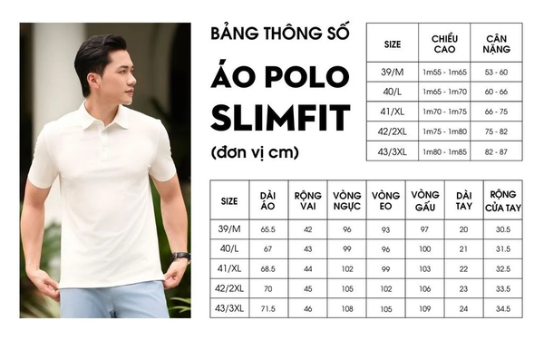 Bảng size áo polo nam slimfit của Biluxury