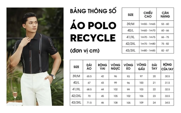 Bảng size áo polo recycle của Biluxury