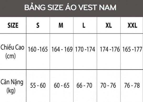 Top 48 ảnh về bảng size áo vest nam  NEC