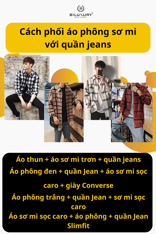 Cách phối áo phông sơ mi với quần jeans