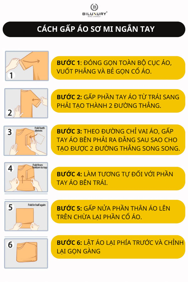 Cách gấp áo sơ mi ngắn tay với 6 bước đơn giản giúp áo không bị nhàu