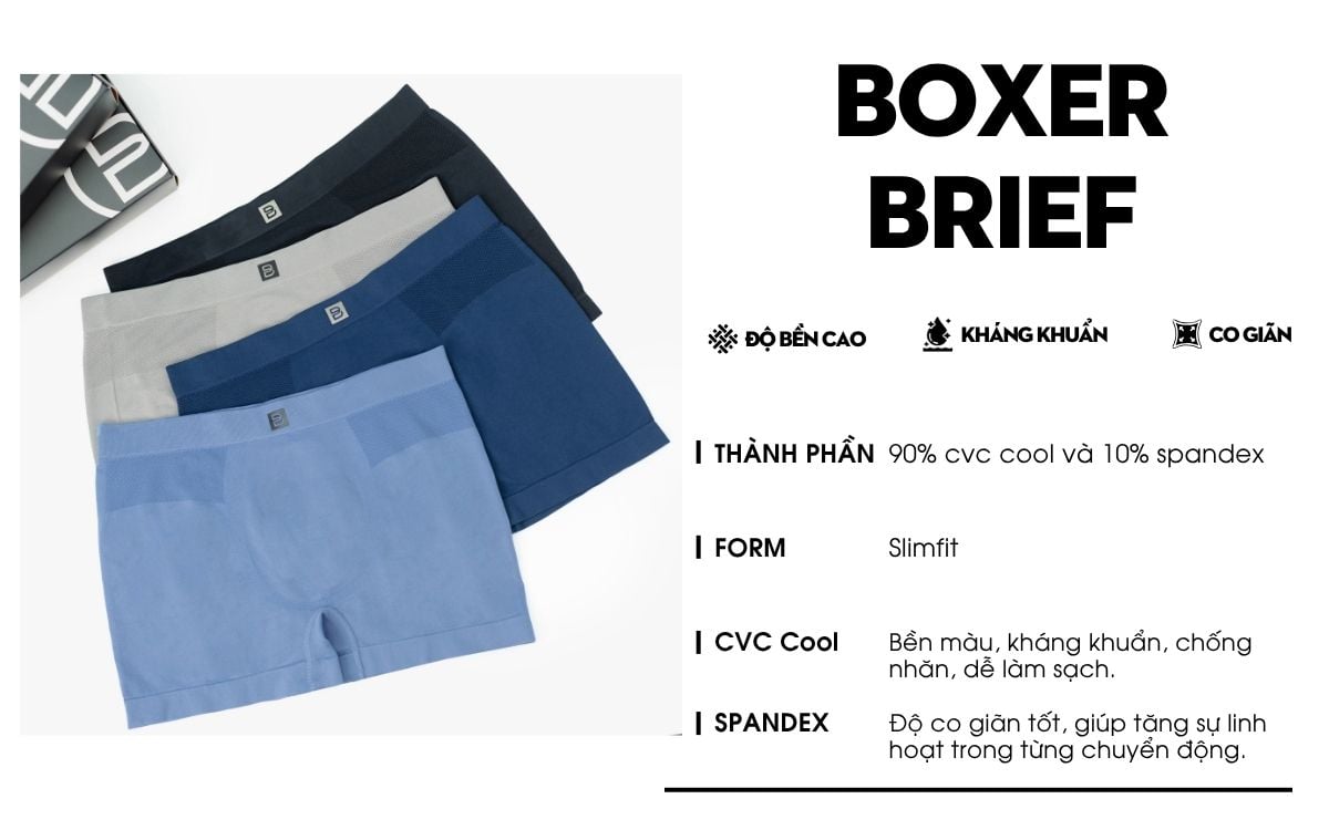 COMBO 3 Quần Lót Boxer Nam Mềm Mịn, Kháng Khuẩn, Co Giãn 9SIDB510