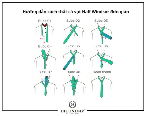 Hướng dẫn cách thắt cà vạt Half Windsor đơn giản