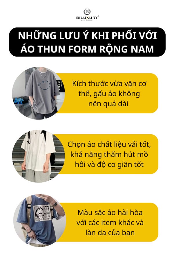 Những lưu ý khi phối với áo thun form rộng nam