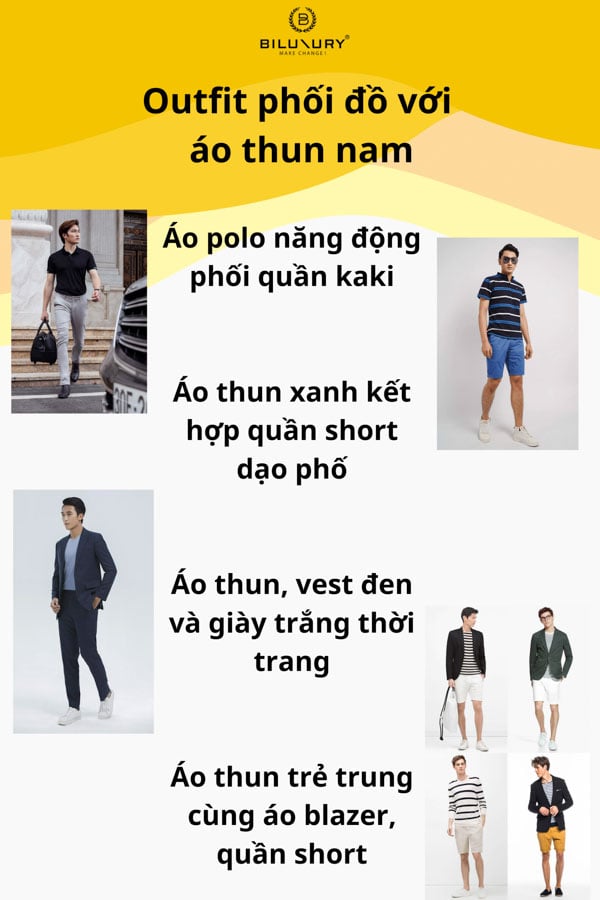 Outfit phối đồ với áo thun nam