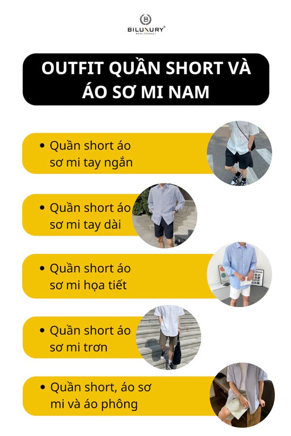 Outfit quần short và áo sơ mi nam