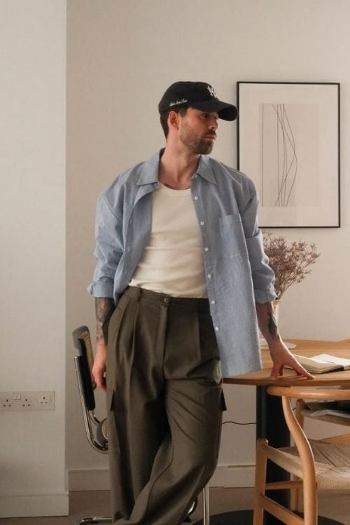 cách phối áo ba lỗ với áo sơ mi nam