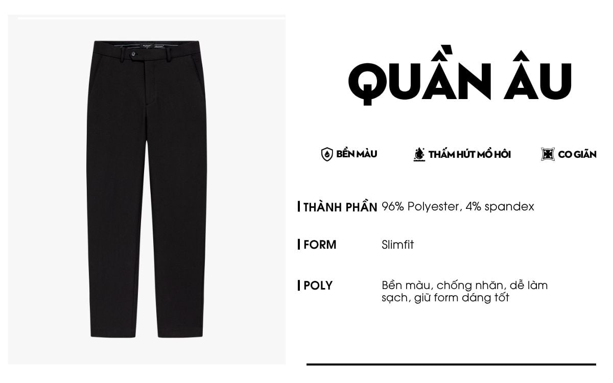 Quần Âu Đen Chống Nhăn, Co Giãn, Chống Bám Bẩn 9QAUB531DEN