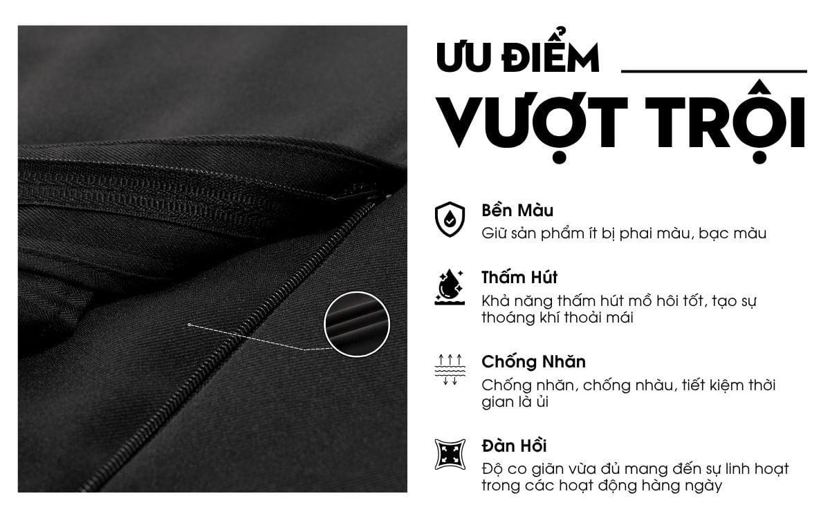 Quần Âu Đen Chống Nhăn, Co Giãn, Chống Bám Bẩn 9QAUB531DEN
