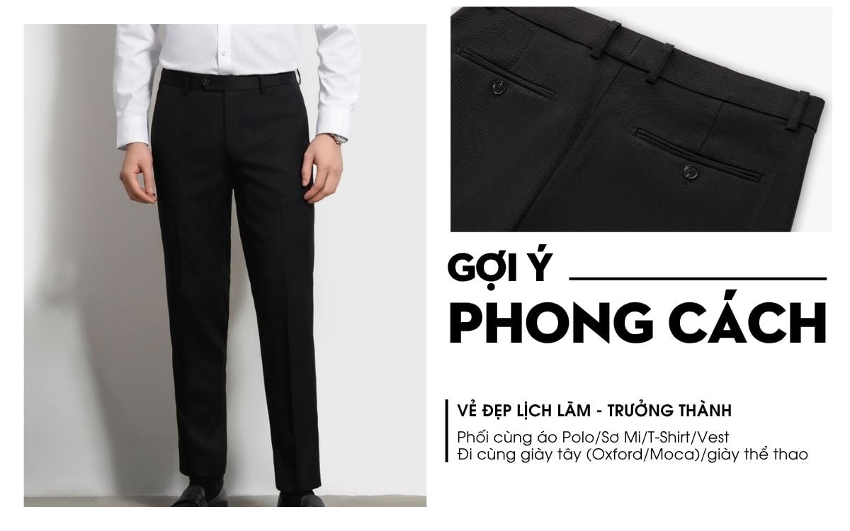 Quần Âu Đen Chống Nhăn, Co Giãn, Chống Bám Bẩn 9QAUB531DEN