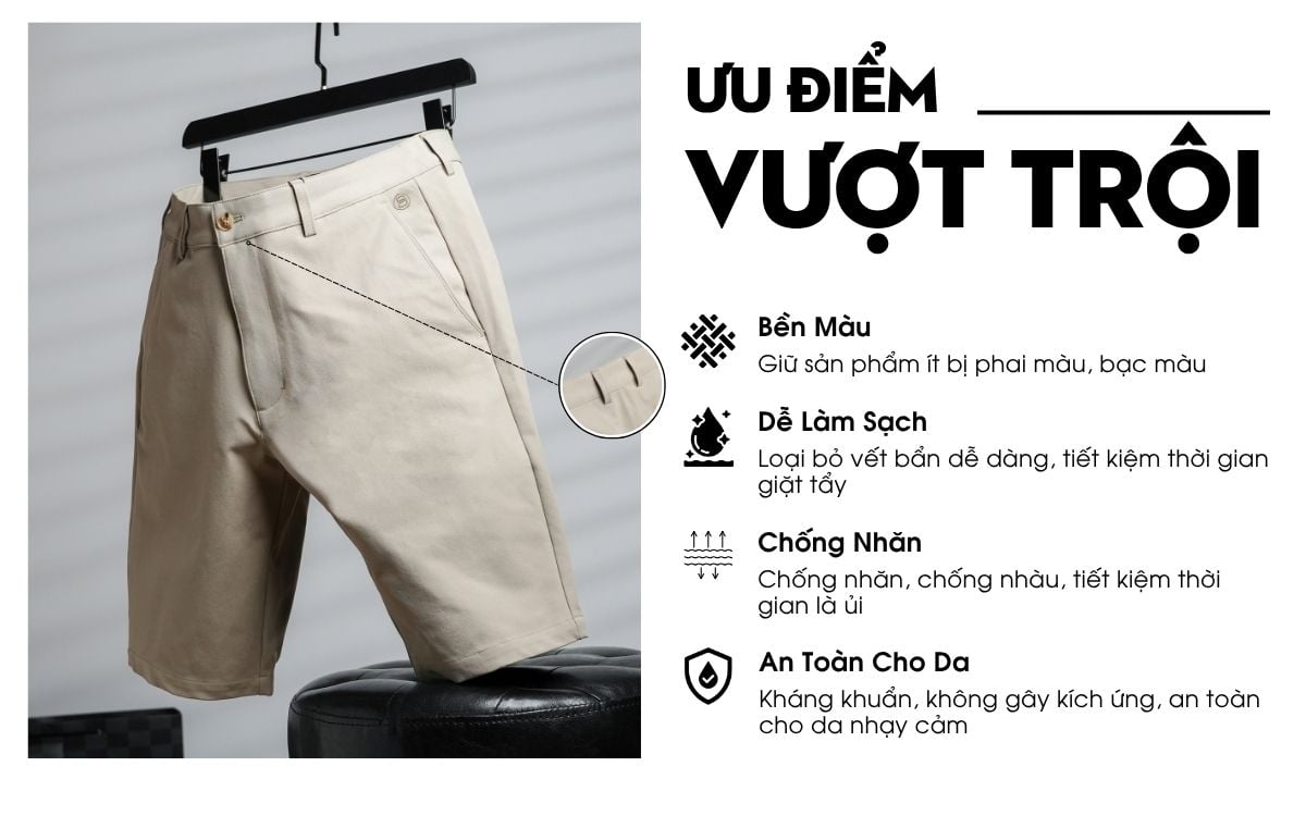 Quần Ngố Kaki Màu Be Bền Màu, Chống Nhăn, Kháng Khuẩn 9QNKT504BEI