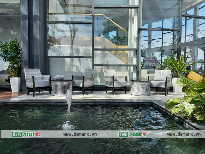 bàn ghế nhựa giả mây , sofa mây nhựa mà DeMark cung cấp tại  Sale Gallery Charm Resort Hồ Tràm