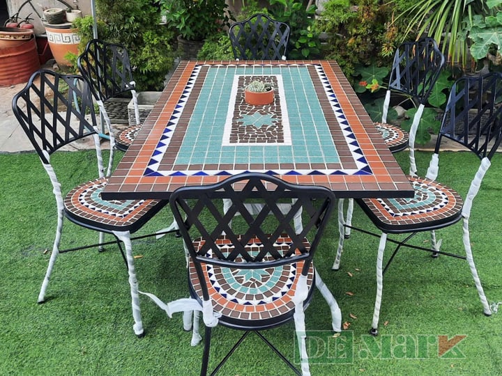 Bàn ghế Sắt ngoài trời mosaic