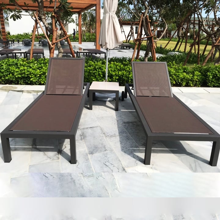 Ghế hồ bơi có bánh xe khung nhôm lưới textilene ngoài trời