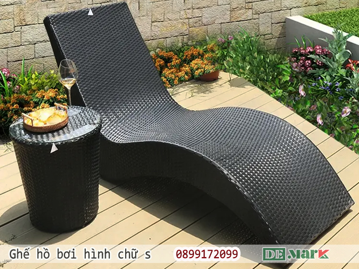 Ghế hồ bơi nhựa giả mây hình chữ S
