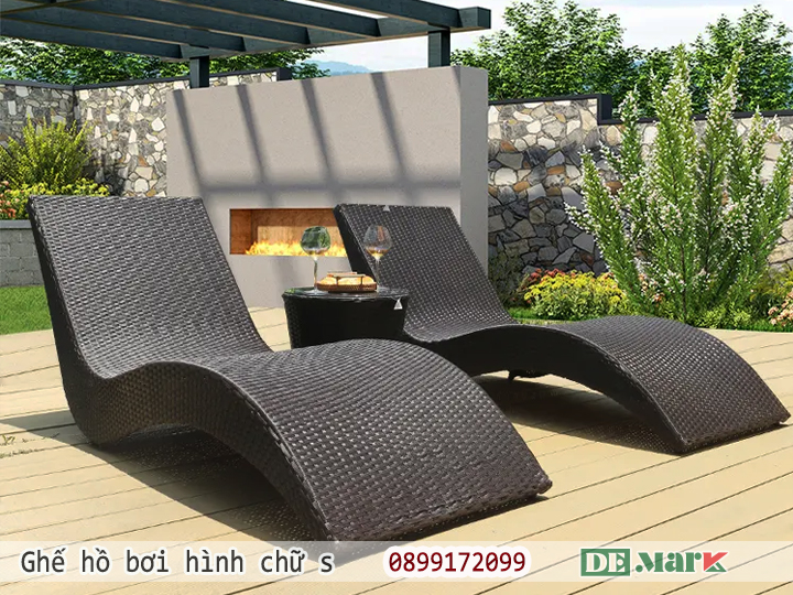 Ghế hồ bơi nhựa giả mây hình chữ S
