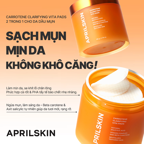 🌿 Toner Sạch Mụn Carrotene Vitamin Pad – Da mịn, sạch sâu, không còn nỗi lo mụn!