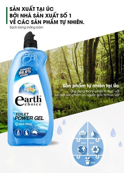 Nước tẩy toilet siêu trắng thơm tinh dầu bạch đàn và khoáng biển Earth Choice Aqua Fresh 750ml