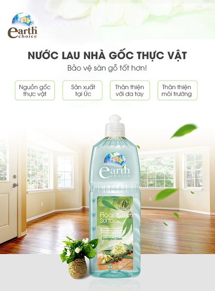 Nước lau nhà Earth Choice Úc 1L gốc thực vật thơm tinh dầu bạch đàn