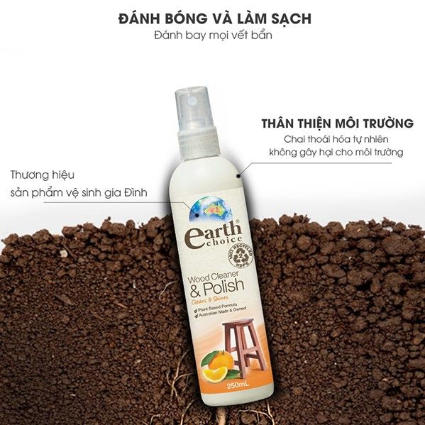 Nước lau và đánh bóng đồ gỗ gốc thực vật Earth Choice 250ml