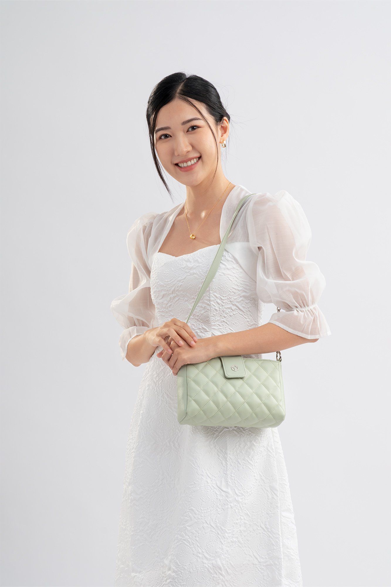 Túi đeo vai da nữ hình chữ nhật họa tiết chần chỉ Yuumy Seasand YN211HP hồng phấn
