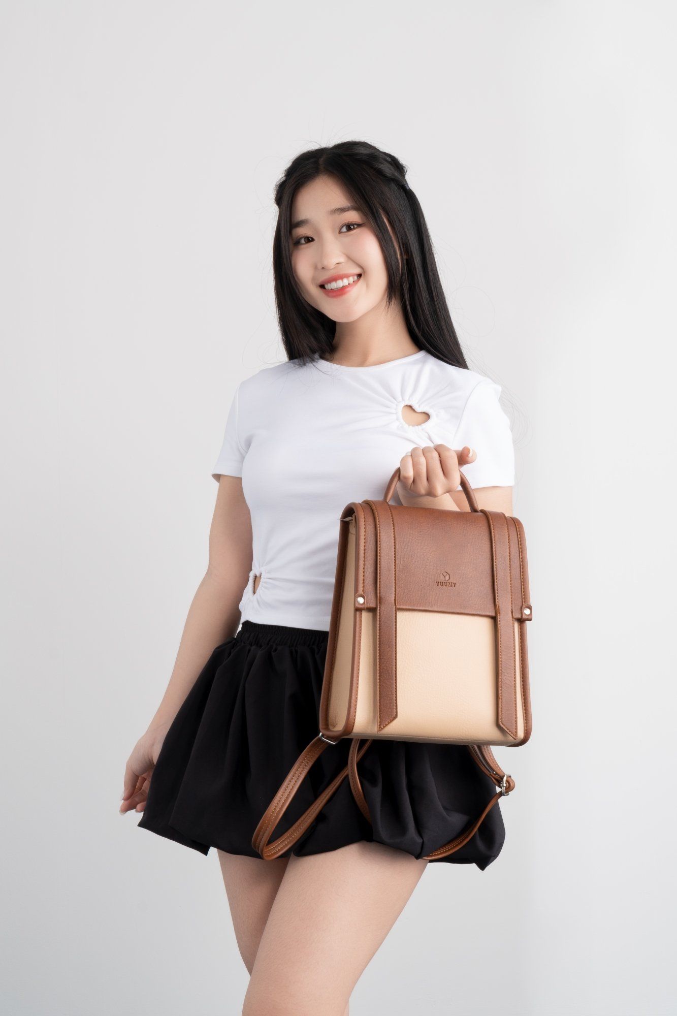 Balo da nữ phối màu thời trang Yuumy Bergen YBA107K màu kem