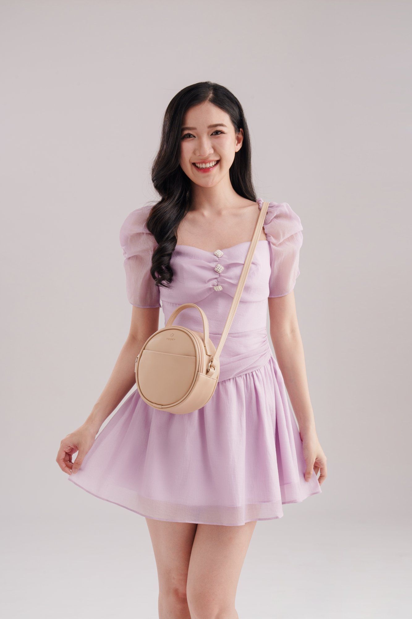 Túi đeo chéo da nữ dáng tròn phối ngăn Yuumy Seasand YN261