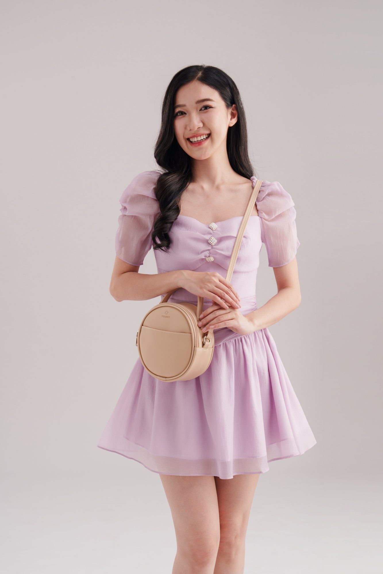 Túi đeo chéo da nữ dáng tròn phối ngăn Yuumy Seasand YN261