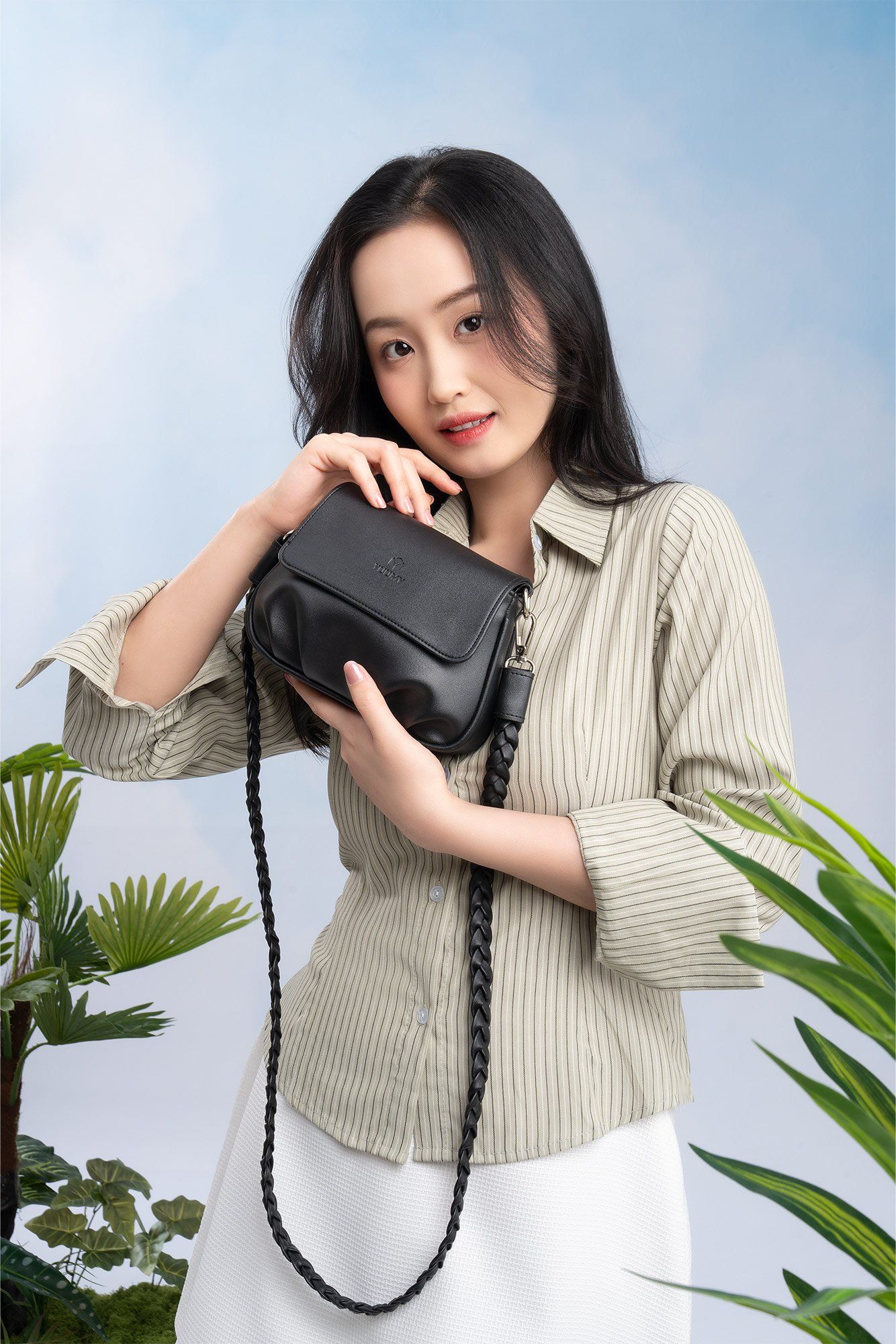 Túi đeo chéo da nữ xếp nhún phối nắp gập Yuumy Seasand YN260