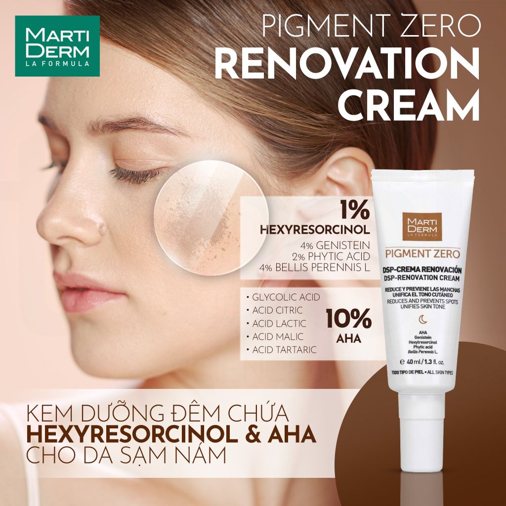 Pigment Zero Renovation Cream – kem dưỡng đêm chứa Hexyresorcinol & AH –  martidermvietnam