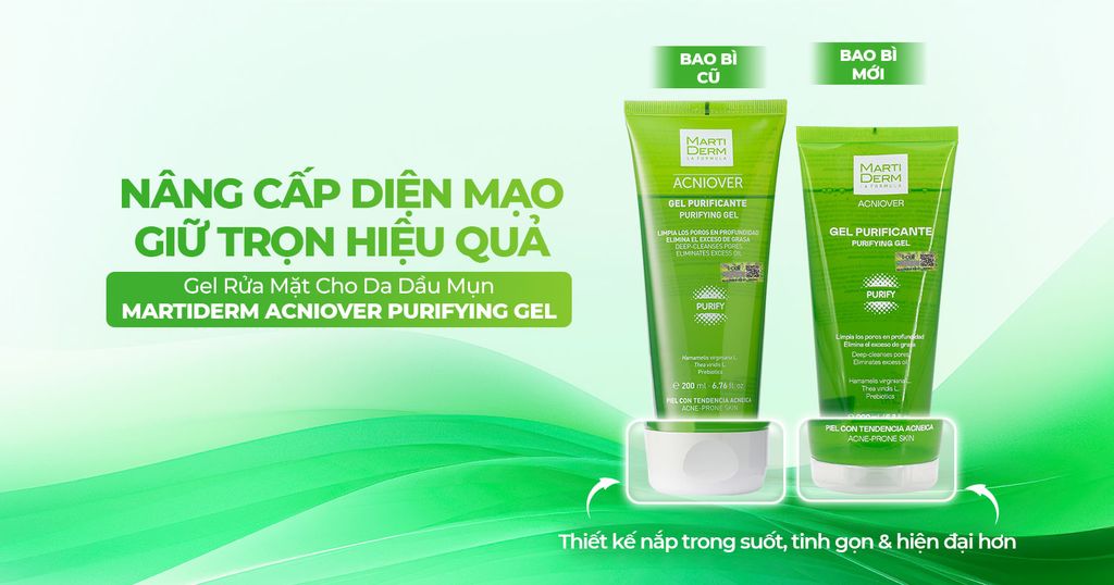 THÔNG BÁO VỀ VIỆC THAY ĐỔI BAO BÌ SẢN PHẨM GEL RỬA MẶT CHO DA DẦU MỤN - MARTIDERM ACNIOVER PURIFYING GEL