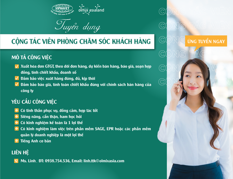 THÔNG BÁO TUYỂN DỤNG: CỘNG TÁC VIÊN PHÒNG CHĂM SÓC KHÁCH HÀNG