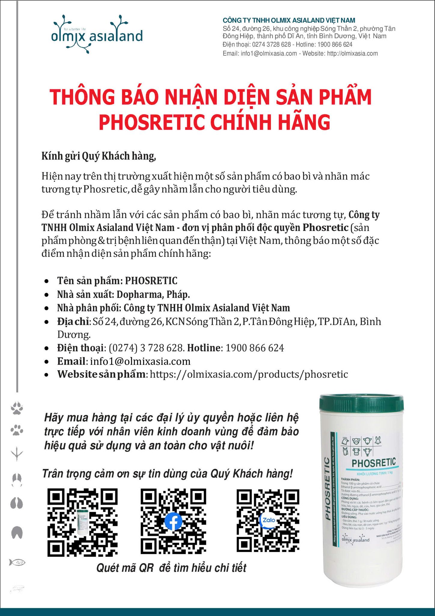 THÔNG BÁO NHẬN DIỆN PHOSRETIC CHÍNH HÃNG